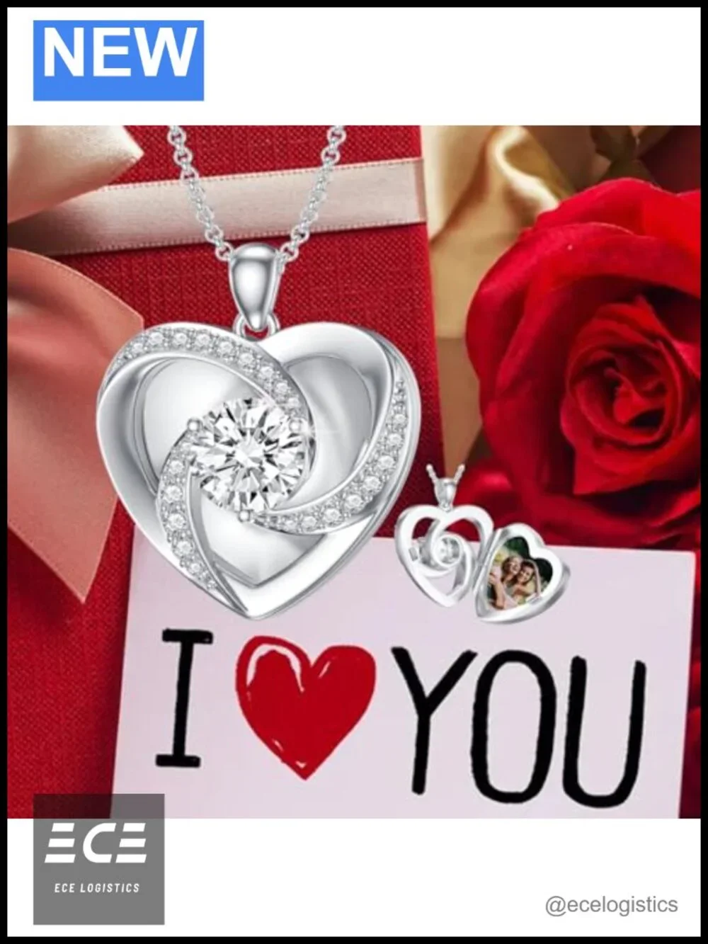 10k White Gold 1ct Moissanite Photo Locket Necklace Adjustable Chain